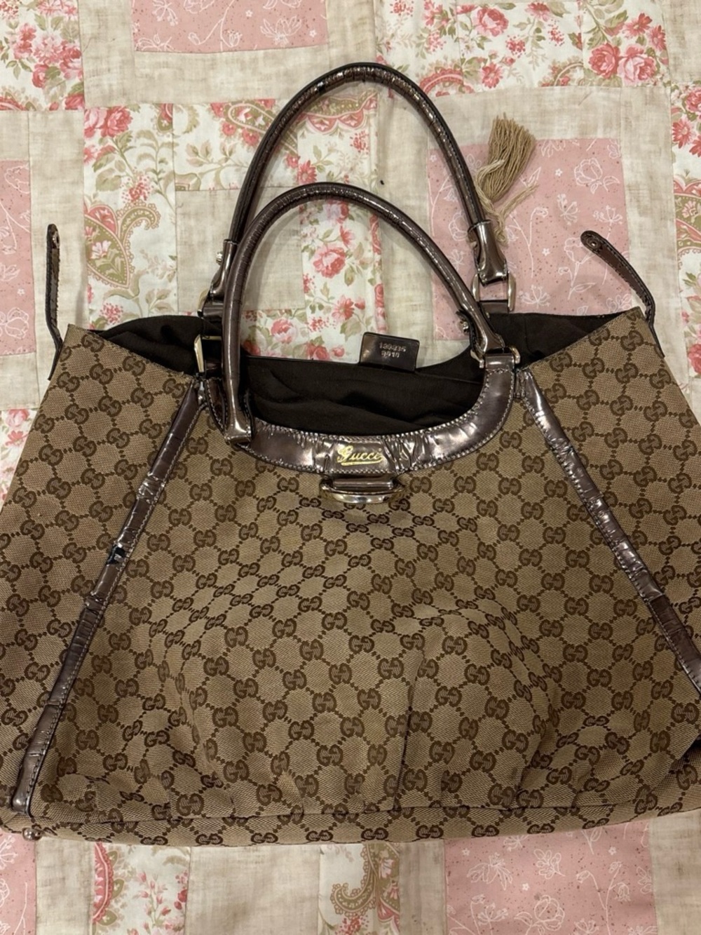 Gucci Brown Monogram Tote with Metallic Brown Trim